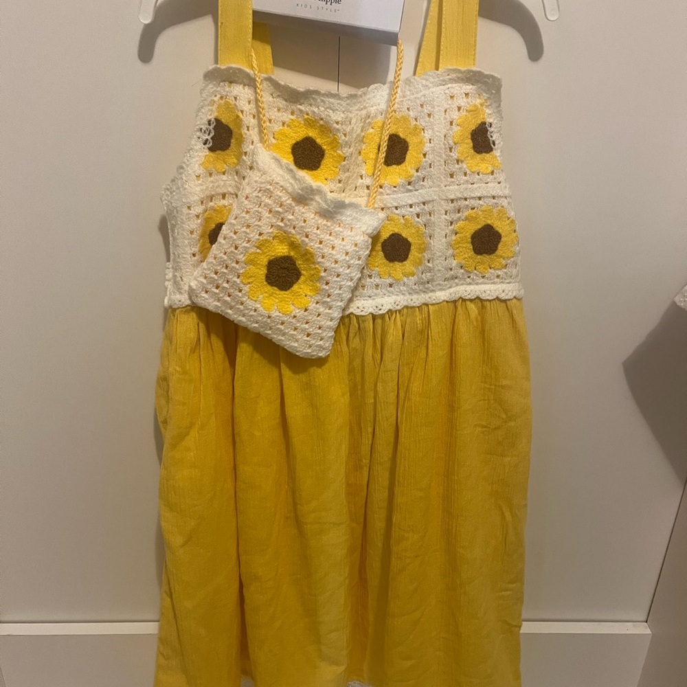 Haute Hippie Yellow and White Kids Dress with Crochet Detail